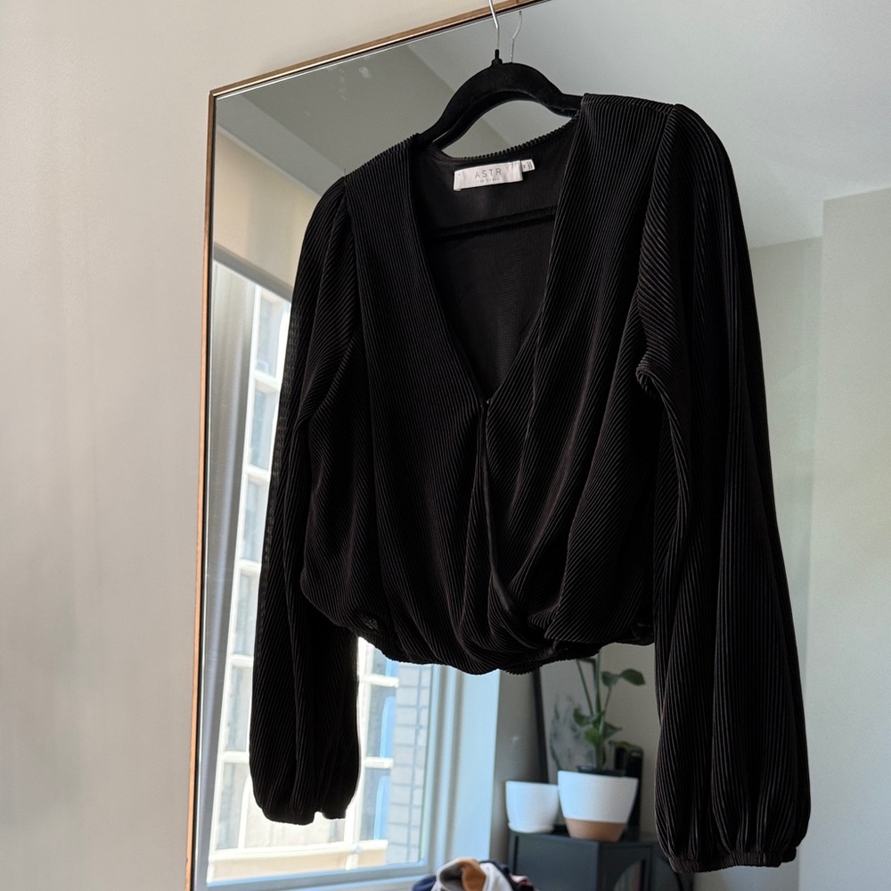 🔴 $15 SALE - Astr Black Ribbed V-Neck Top